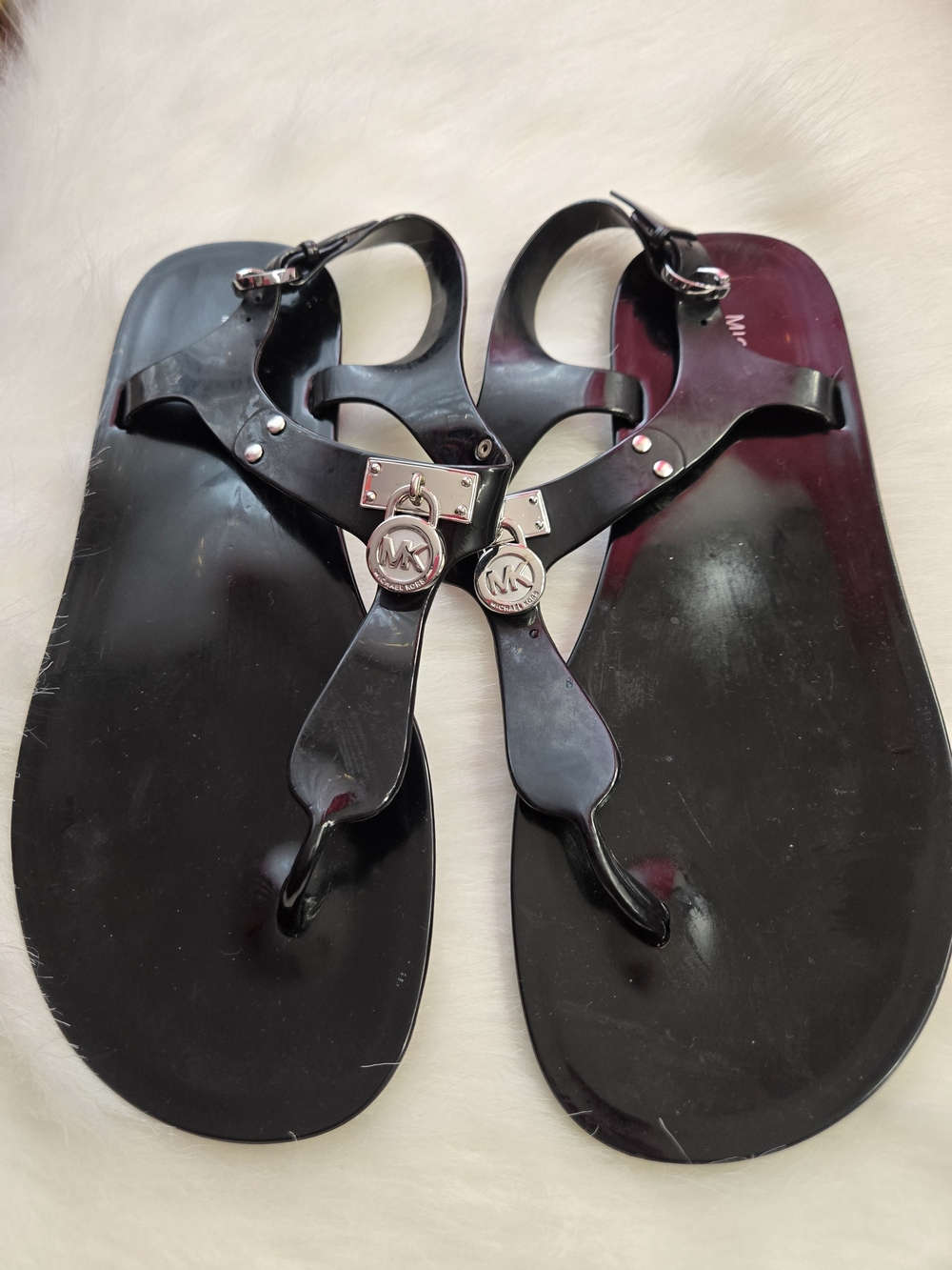 Michael Kors Black Jelly Logo Thong Sandals